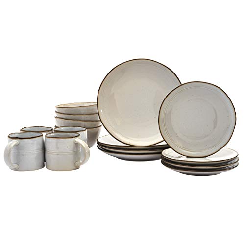 Tabletops Gallery Speckled Farmhouse Collection- Stoneware Dishes Service for 4 Dinner Salad Appetizer Dessert Plate Bowls, 16 Piece Geneva Dinnerware Set