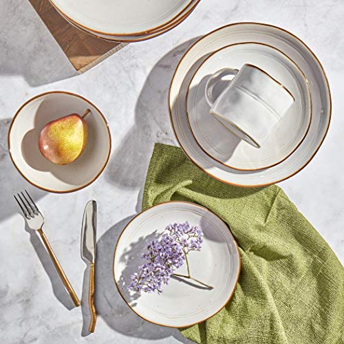 Tabletops Gallery Speckled Farmhouse Collection- Stoneware Dishes Service for 4 Dinner Salad Appetizer Dessert Plate Bowls, 16 Piece Geneva Dinnerware Set