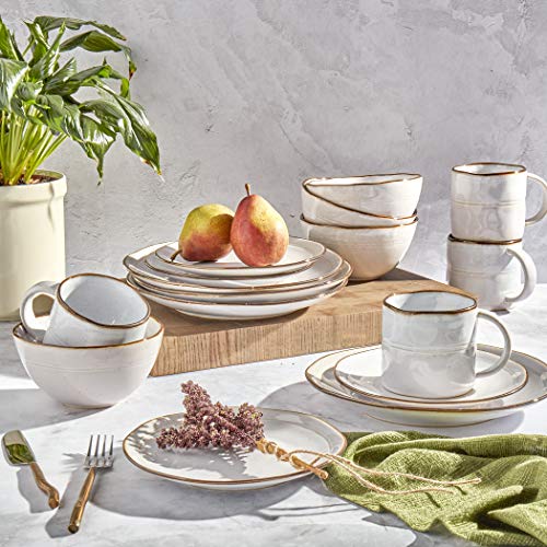 Tabletops Gallery Speckled Farmhouse Collection- Stoneware Dishes Service for 4 Dinner Salad Appetizer Dessert Plate Bowls, 16 Piece Geneva Dinnerware Set