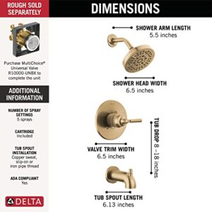 Delta Faucet Saylor 14 Series Gold Tub and Shower Faucet Combo, Bathtub and Shower Trim System, Shower Trim Kit, Bathtub Faucet Set, Shower Tub Faucet, Champagne Bronze T14435-CZ (Valve Not Included)