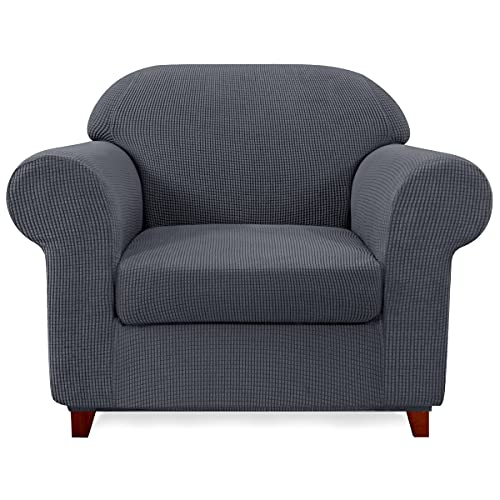 subrtex Stretch Armchair Sofa Slipcover 2 Piece Sofa Cover 1 Seater Soft Couch Slipcover Washable Furniture Covers, Jacquard Fabric Small Checks(Gray,Armchair)