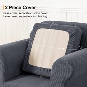 subrtex Stretch Armchair Sofa Slipcover 2 Piece Sofa Cover 1 Seater Soft Couch Slipcover Washable Furniture Covers, Jacquard Fabric Small Checks(Gray,Armchair)