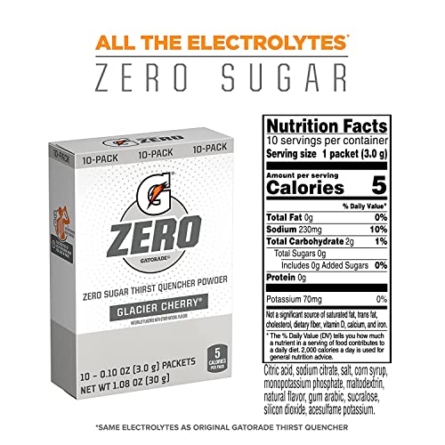 Gatorade G Zero Powder, Glacier Cherry,10 oz (Pack of 120)