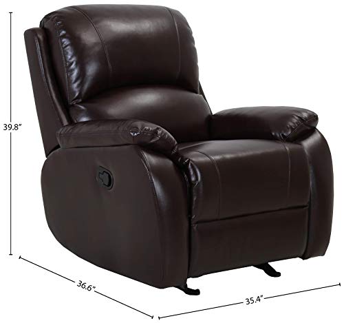 Amazon Brand – Ravenna Home Oakesdale Contemporary Glider Recliner, 35.4"W, Faux Leather, Dark Brown