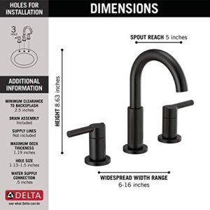 Delta Faucet Nicoli Widespread Bathroom Faucet 3 Hole, Matte Black Bathroom Faucet, Bathroom Sink Faucet, Drain Assembly, Matte Black 35749LF-BL