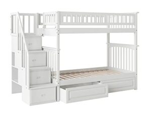 afi columbia staircase bunk twin over twin with turbo charger and raised panel bed drawers in white