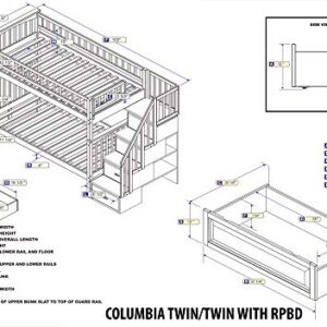 AFI Columbia Staircase Bunk Twin Over Twin with Turbo Charger and Raised Panel Bed Drawers in White