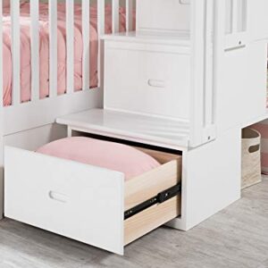 AFI Columbia Staircase Bunk Twin Over Twin with Turbo Charger and Raised Panel Bed Drawers in White