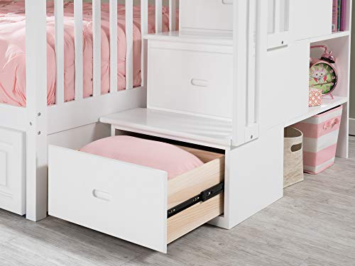 AFI Columbia Staircase Bunk Twin Over Twin with Turbo Charger and Raised Panel Bed Drawers in White