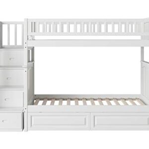 AFI Columbia Staircase Bunk Twin Over Twin with Turbo Charger and Raised Panel Bed Drawers in White