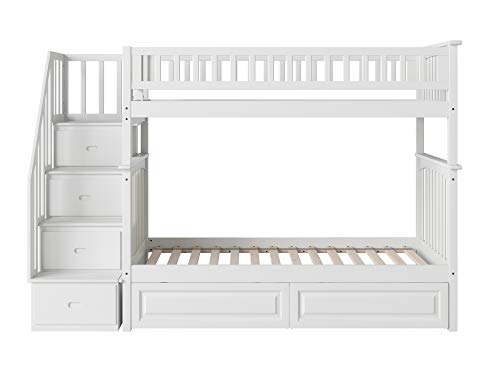 AFI Columbia Staircase Bunk Twin Over Twin with Turbo Charger and Raised Panel Bed Drawers in White