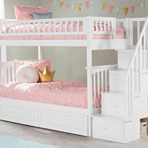 AFI Columbia Staircase Bunk Twin Over Twin with Turbo Charger and Raised Panel Bed Drawers in White