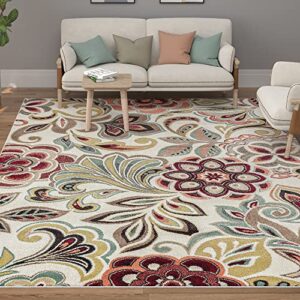 dilek transitional floral ivory rectangle area rug, 8′ x 10′