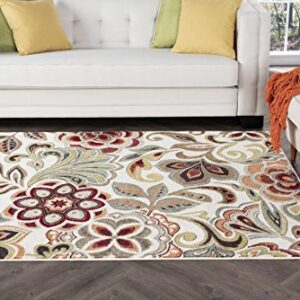 Dilek Transitional Floral Ivory Rectangle Area Rug, 8' x 10'