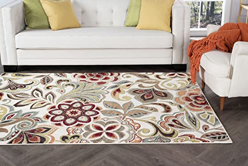 Dilek Transitional Floral Ivory Rectangle Area Rug, 8' x 10'