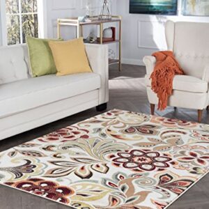 Dilek Transitional Floral Ivory Rectangle Area Rug, 8' x 10'