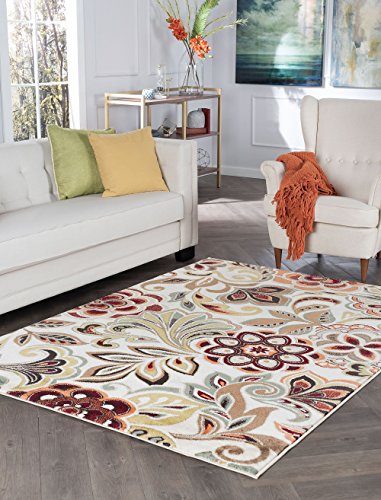 Dilek Transitional Floral Ivory Rectangle Area Rug, 8' x 10'