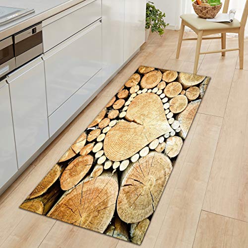 OPLJ Modern Kitchen Mat Entrance Doormat 3D Wood Pattern Home Floor Mats Living Room Bedroom Carpet Bathroom Non-Slip Rugs A11 60x180cm