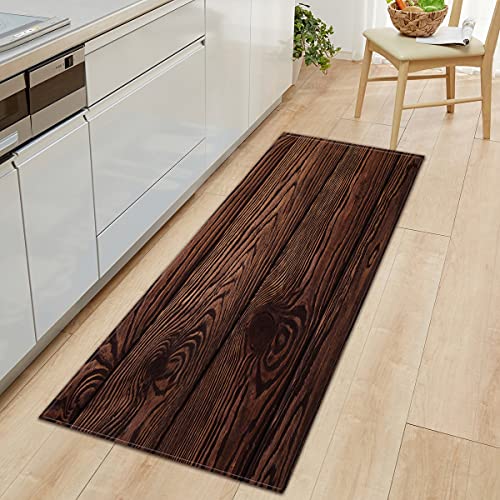 OPLJ Modern Kitchen Mat Entrance Doormat 3D Wood Pattern Home Floor Mats Living Room Bedroom Carpet Bathroom Non-Slip Rugs A11 60x180cm