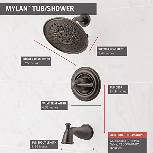 Delta Faucet Mylan Single-Function Tub and Shower Trim Kit with 3-Spray H2Okinetic Shower Head, Venetian Bronze 144777-RB (Valve Included)