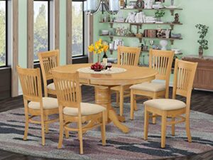 east-west furniture avva7-oak-c mid-century dining table set- 6 fantastic dining chairs with linen fabric seat – a wonderful butterfly leaf round dining table (oak finish)
