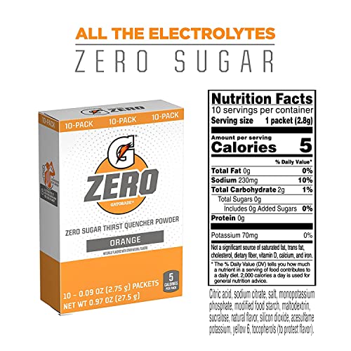 Gatorade G Zero Powder, Orange, 0.10oz Packets,(120 counts) , Pack of 12