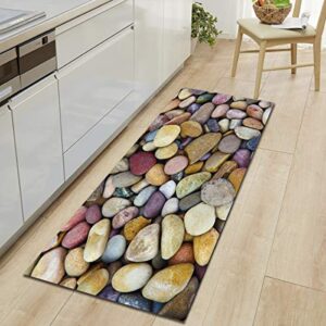 OPLJ 3D Stone Printed Long Floor Mats Non-Slip Kitchen Carpet Simulated Pebble Bathroom Rugs Washable Floor Mat Home Decor A5 60x180cm