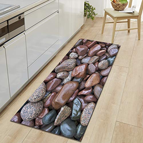 OPLJ 3D Stone Printed Long Floor Mats Non-Slip Kitchen Carpet Simulated Pebble Bathroom Rugs Washable Floor Mat Home Decor A5 60x180cm