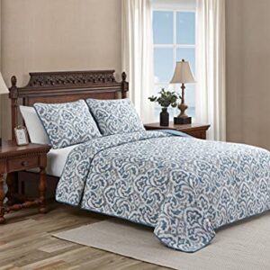 Tommy Bahama Quilt Set Reversible Cotton Bedding with Matchin Shams, All Season Home Decor, King, Cape Verde Smoke Grey/Blue