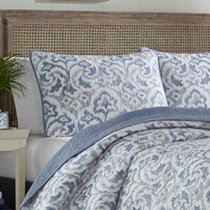 Tommy Bahama Quilt Set Reversible Cotton Bedding with Matchin Shams, All Season Home Decor, King, Cape Verde Smoke Grey/Blue