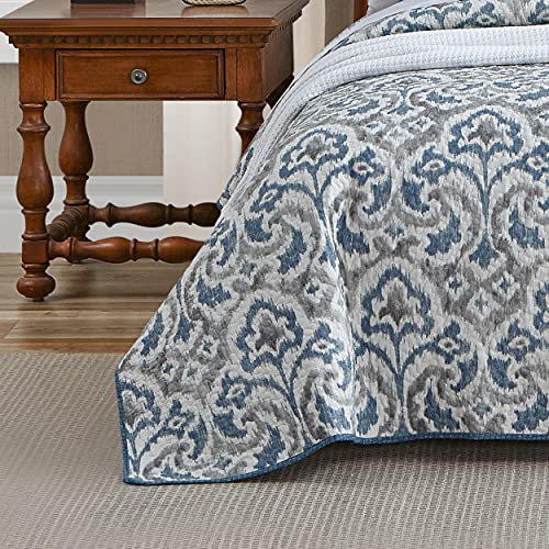 Tommy Bahama Quilt Set Reversible Cotton Bedding with Matchin Shams, All Season Home Decor, King, Cape Verde Smoke Grey/Blue