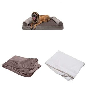 furhaven pet bundle – jumbo plus driftwood brown orthopedic faux fur & velvet sofa, extra dog bed cover, & water-resistant mattress liner for dogs & cats