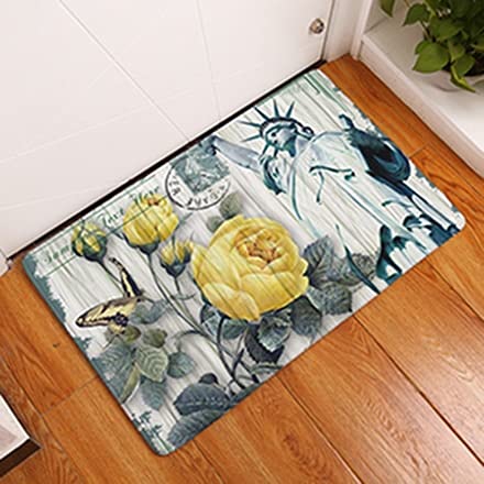 OPLJ European Architectural Printing mats Doormat Retro Flowers Print Carpets Floor Kitchen Bathroom Rugs Home Decor A1 40x60cm