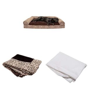 furhaven pet bundle – jumbo plus desert brown orthopedic plush kilim southwest home decor sofa, extra dog bed cover, & water-resistant mattress liner for dogs & cats