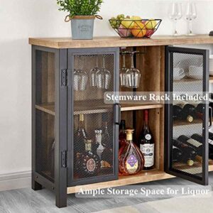 BON AUGURE Industrial Bar Cabinet with Removable Wine Rack, Multi-Function Rustic Wine Cabinet for Liquor and Glasses, Farmhouse Liquor Cabinet Bar for Home (47 Inch, Vintage Oak)