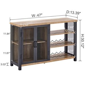 BON AUGURE Industrial Bar Cabinet with Removable Wine Rack, Multi-Function Rustic Wine Cabinet for Liquor and Glasses, Farmhouse Liquor Cabinet Bar for Home (47 Inch, Vintage Oak)