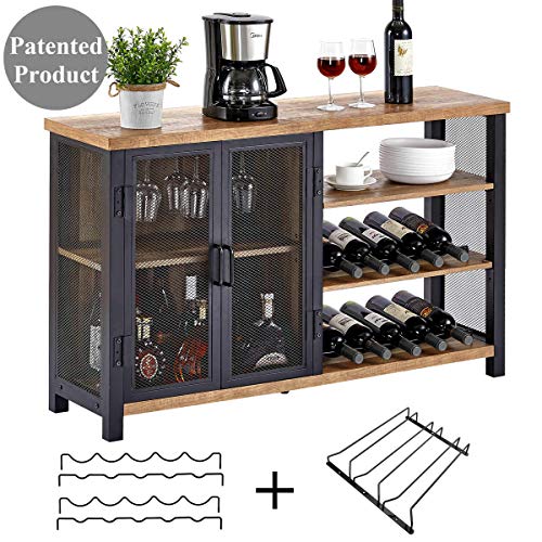 BON AUGURE Industrial Bar Cabinet with Removable Wine Rack, Multi-Function Rustic Wine Cabinet for Liquor and Glasses, Farmhouse Liquor Cabinet Bar for Home (47 Inch, Vintage Oak)