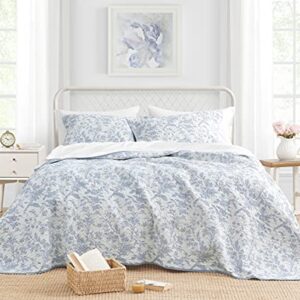 Laura Ashley Home - King Size Quilt Set, Cotton Reversible Bedding, Lightweight Home Decor for All Seasons (Amberley Blue, King)