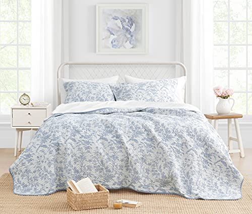 Laura Ashley Home - King Size Quilt Set, Cotton Reversible Bedding, Lightweight Home Decor for All Seasons (Amberley Blue, King)