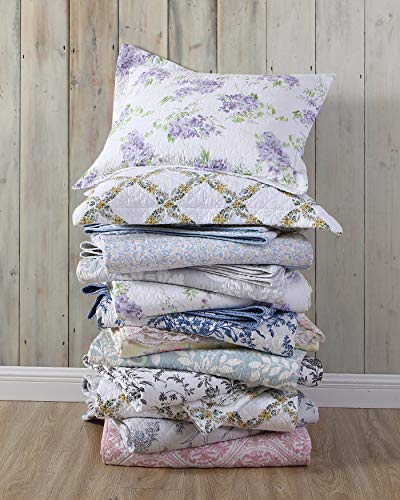 Laura Ashley Home - King Size Quilt Set, Cotton Reversible Bedding, Lightweight Home Decor for All Seasons (Amberley Blue, King)