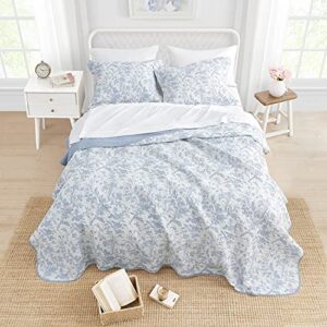 Laura Ashley Home - King Size Quilt Set, Cotton Reversible Bedding, Lightweight Home Decor for All Seasons (Amberley Blue, King)