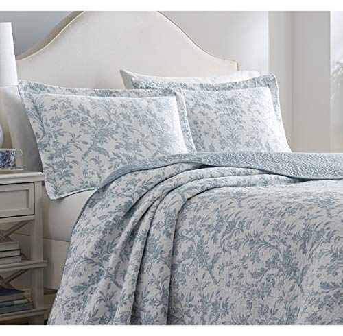 Laura Ashley Home - King Size Quilt Set, Cotton Reversible Bedding, Lightweight Home Decor for All Seasons (Amberley Blue, King)