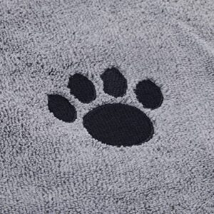 Bone Dry Pet Grooming Towel Collection Absorbent Microfiber X-Large, 41x23.5", Embroidered Gray