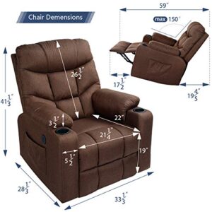 Esright Power Lift Chair Electric Recliner for Elderly Heated Vibration Massage Fabric Sofa Motorized Living Room Chair with Side Pocket and Cup Holders, USB Charge Port&Massage Remote Control, Brown