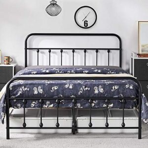 yaheetech classic metal platform bed frame mattress foundation with victorian style iron-art headboard/footboard/under bed storage/no box spring needed/queen size black