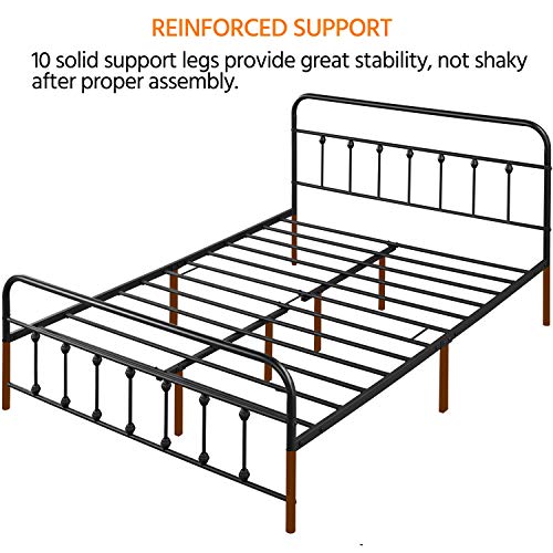 Yaheetech Classic Metal Platform Bed Frame Mattress Foundation with Victorian Style Iron-Art Headboard/Footboard/Under Bed Storage/No Box Spring Needed/Queen Size Black