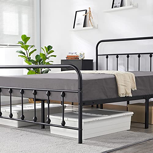 Yaheetech Classic Metal Platform Bed Frame Mattress Foundation with Victorian Style Iron-Art Headboard/Footboard/Under Bed Storage/No Box Spring Needed/Queen Size Black