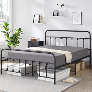 Yaheetech Classic Metal Platform Bed Frame Mattress Foundation with Victorian Style Iron-Art Headboard/Footboard/Under Bed Storage/No Box Spring Needed/Queen Size Black