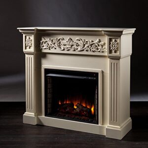 SEI Furniture Calvert Electric Carved Floral Trim Fireplace, Ivory (FA9279E)