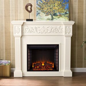 SEI Furniture Calvert Electric Carved Floral Trim Fireplace, Ivory (FA9279E)